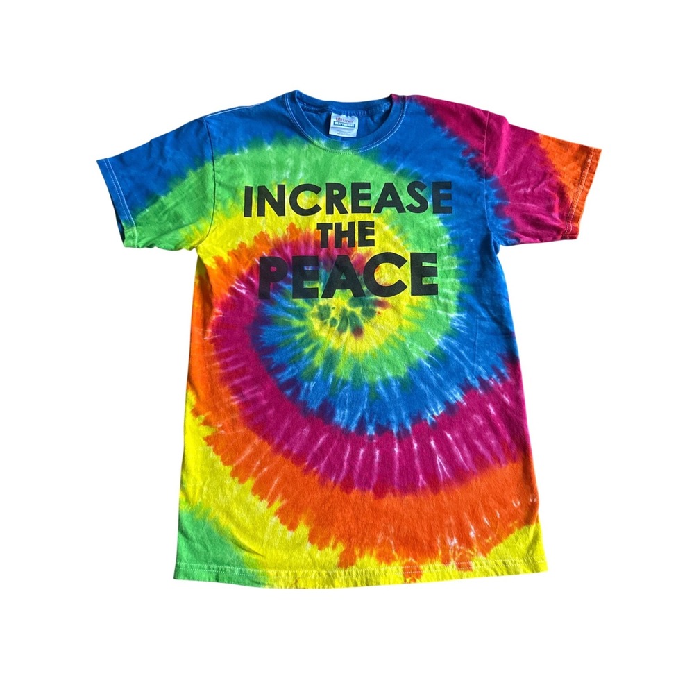 Hanes Heavyweight Tie Dye T-Shirt Increase The Peace Rainbow Adult Small S